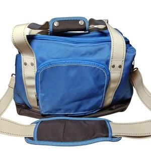 Lands' End Blue Utility‎ Tote Bag 12x11 Nylon Canvas Water Bottle Pockets travel